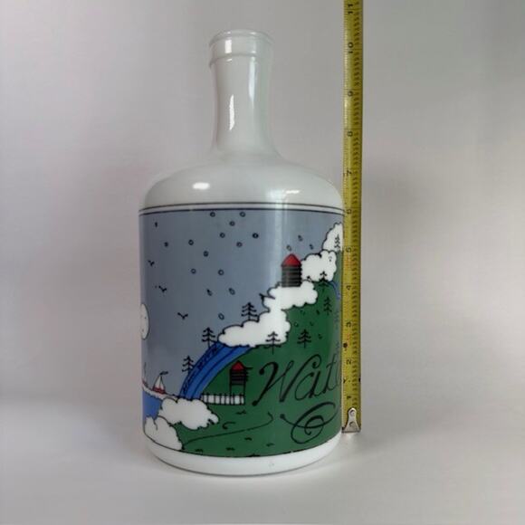 Lillian Vernon Milk Glass Water Jug 1980s Painted Lake Mountains Sailboats VTG - Picture 10 of 16